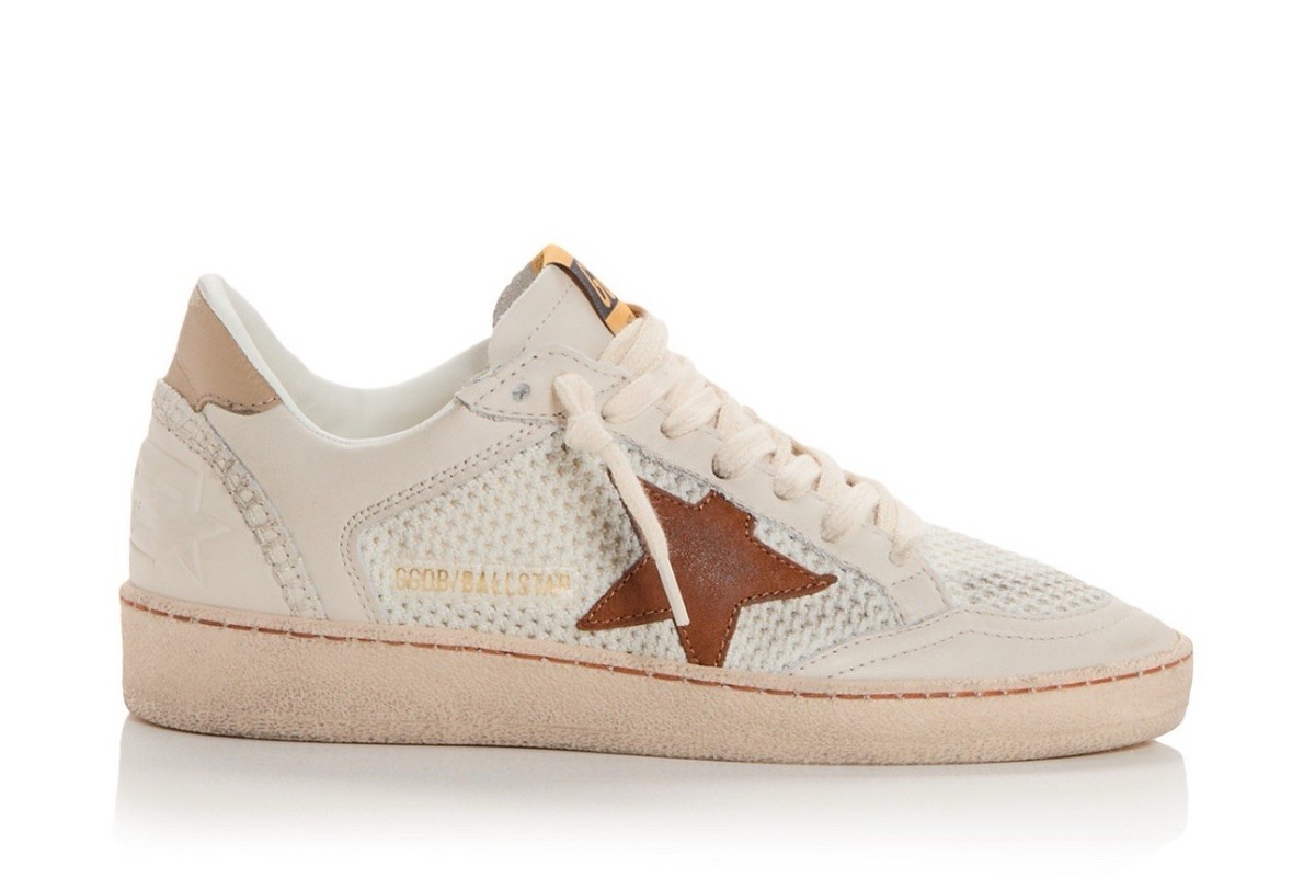 Golden Goose Ball Star Sneakers White Mesh, Buttercream Brown NIB 