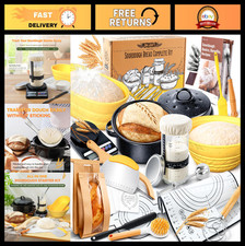 Sourdough Starter Kit for Beginners - 34 oz Jar, Silicone Proofing Baskets, Reci