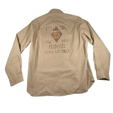 Polo Ralph Lauren USRL Shirt M Beige Hawaii Naval Air Base Graphic Button RL67