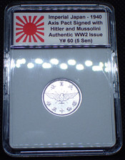 Beautiful Imperial Japan *1940* WW2 Coin in Case - 5 Sen, Pact with Nazis, Y# 60