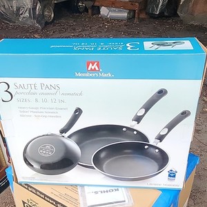 Member's MARK 3 Sauté Pans Sizes 8 10 and 12 Non-Stick Porcelain Coating