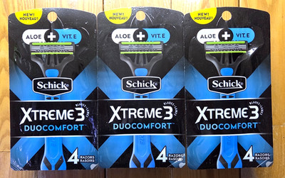 3 X SCHICK XTREME 3 DUO COMFORT ALOE + VIT. E 3 BLADES RAZORS (TOTAL 12 RAZORS)