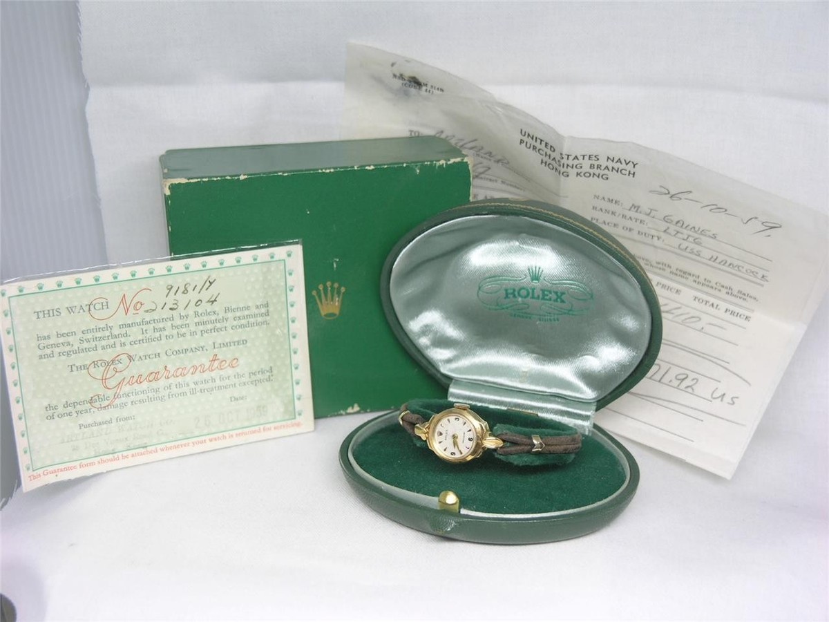 VINTAGE 1959 ROLEX SOLID 18K GOLD LADIES WRIST WATCH W/ BOX 