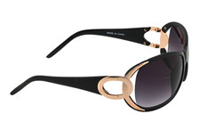 SUNGLASSES-Glam Black Oversized Frame GOLD Temple Accent Lavender Gradient Lens