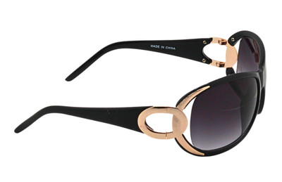 SUNGLASSES-Glam Black Oversized Frame GOLD Temple Accent Lavender Gradient Lens