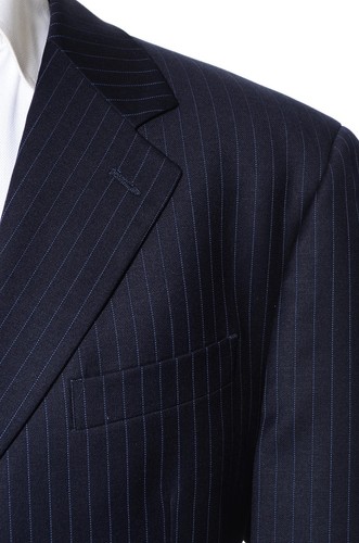 44R Chaps Three-Button Dark-Blue Pinstriped Wool 2-Piece Suit 36x32 Trousers XL - Picture 4 of 14