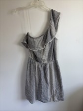 American Eagle Woman’s Gray & White Striped Dress One Shoulder Size L  Cottage