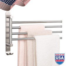 13.8" Swivel Towel Rack Thicken 304 Stainless Steel 4-Arm Towel Bar Wall Mounted