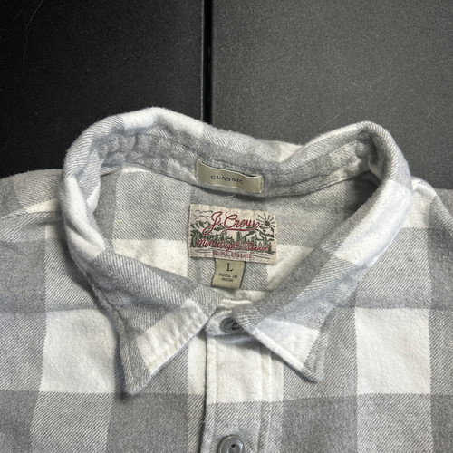 J Crew Mid-Weight Flannel Men’s L Gray White Plaid LS Button Up Shirt *stain - Bild 2 von 7