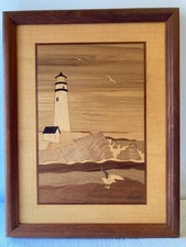 Hudson River Inlay Wood Art Marquetry Lighthouse Nelson Signed