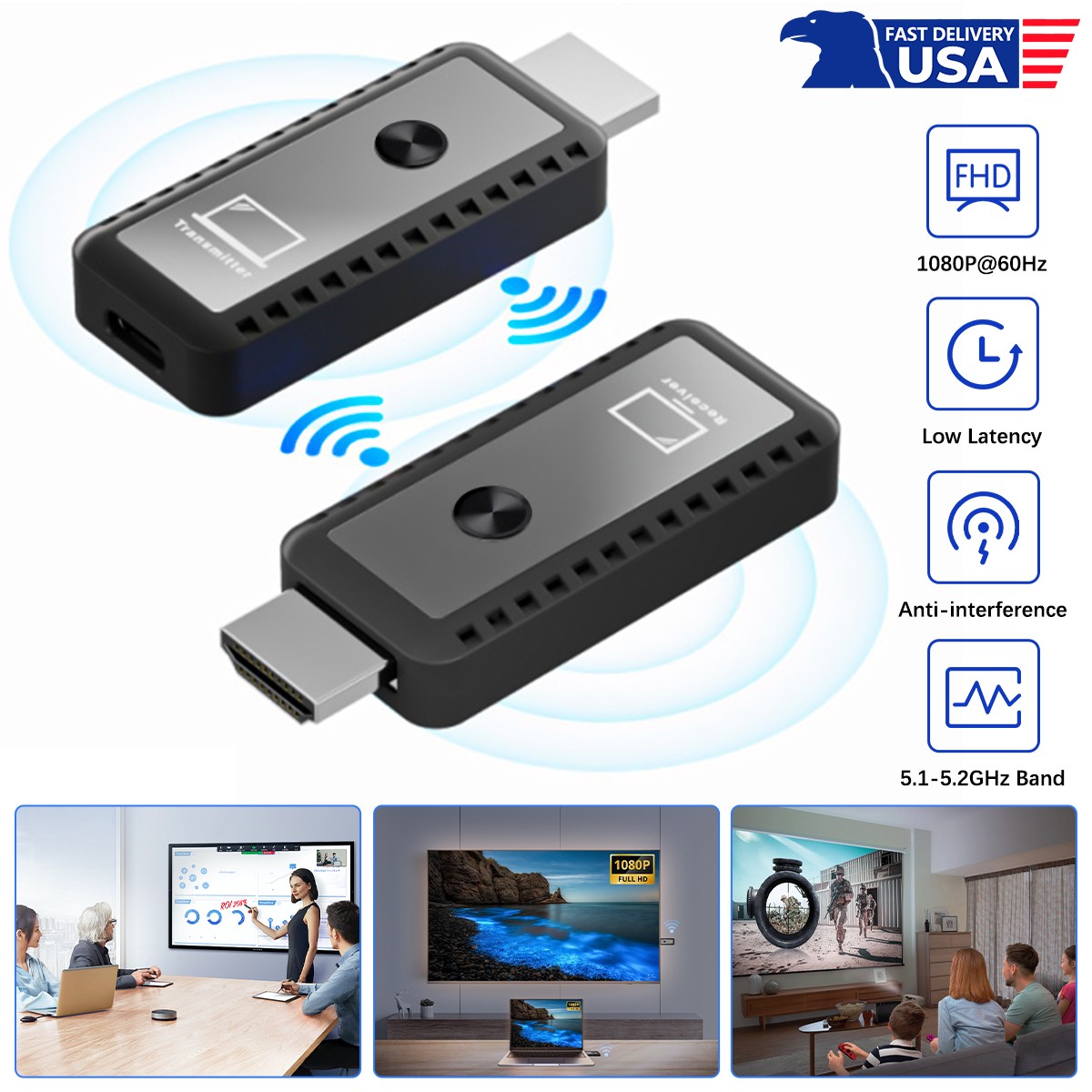 Wireless HDMI-compatible Transmitter & Receiver 1080P PC TV Audio