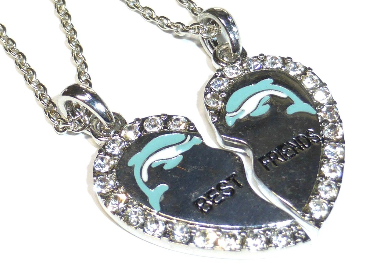 Set of 2) Best Friends Glitter Mood & Penguin Heart-Shaped Locket Necklaces  – Cool Jewels