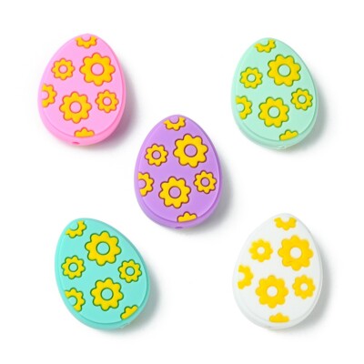 10x Silicone Easter Egg with Flower Focal Beads for DIY Craft Jewelry Making