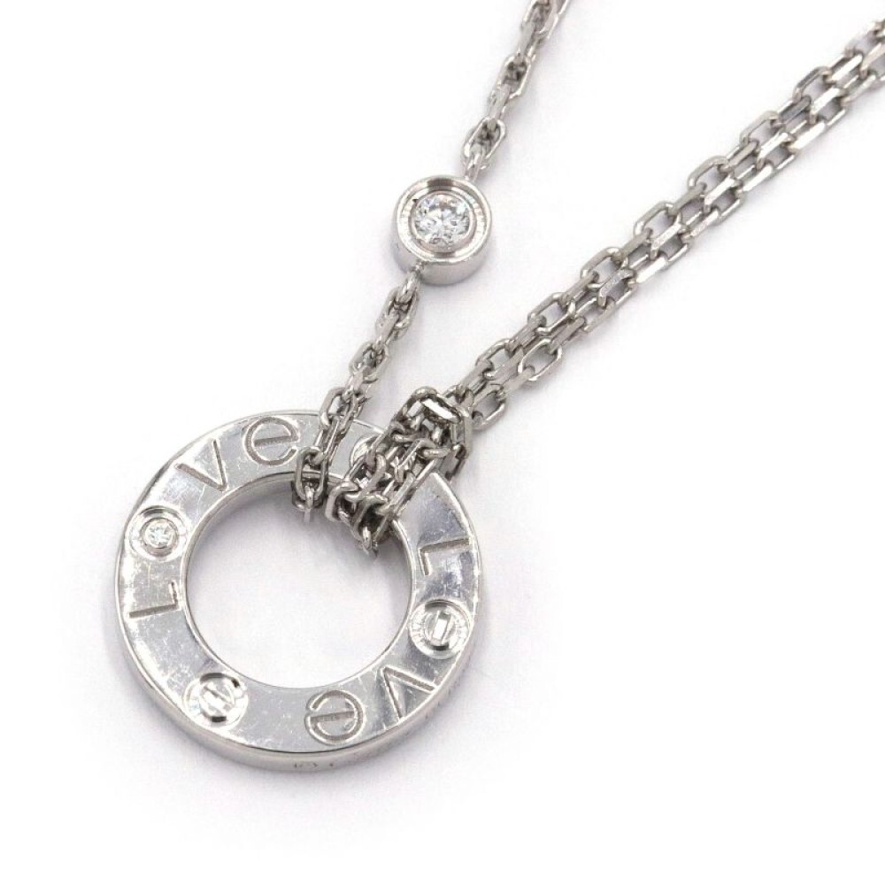Cartier Love Circle Necklace 1P Diamond Pendant K18 White Gold 