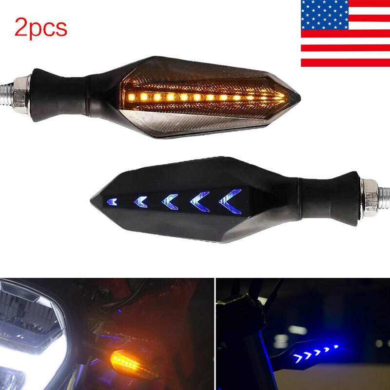 Motorcycle 12V LED Turn Signal Lamp Sequential Flowing Indicator Lights Amber Blue Motorcycle