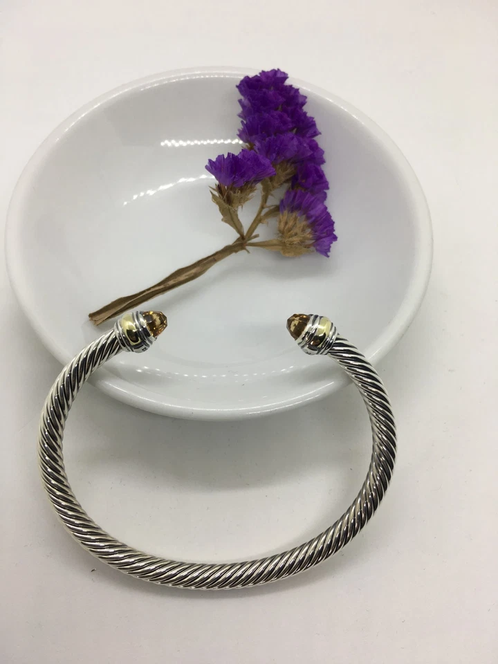 David Yurman Plata de Ley 5mm Colección de Cable Clásico, Citrino y Oro, Talla 6 Foto 2 de 4