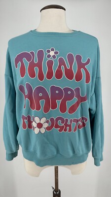 Primark Women s Jumper Think Happy Thoughts Blue Size XS