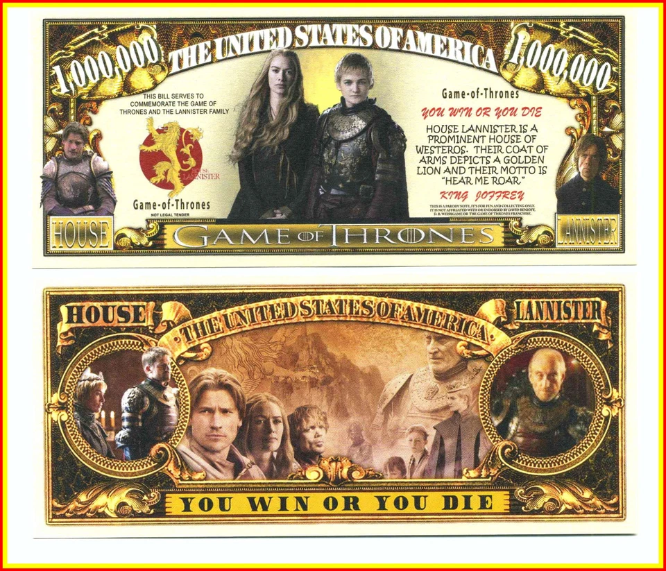 GAME of THRONES Billet MILLION DOLLAR US LANNISTER Tyrion Jaime Cersei Tywin GOT