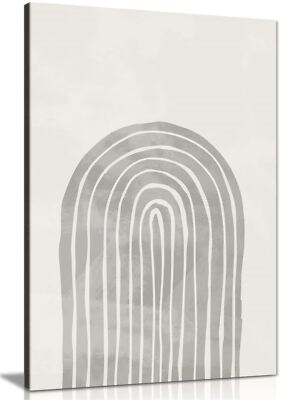 Beige Bogen Linie Kunst künstlerisch gerahmter Leinwanddruck Wandbild Wohndeko