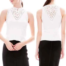 JONATHAN SIMKHAI MACRAME RACER TOP designer v-cut sleeveless top size xs