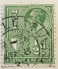 MALTA 1930 Scott 168 King George V & Coat of Arms POSTAGE & REVENUE 1/2p stamp