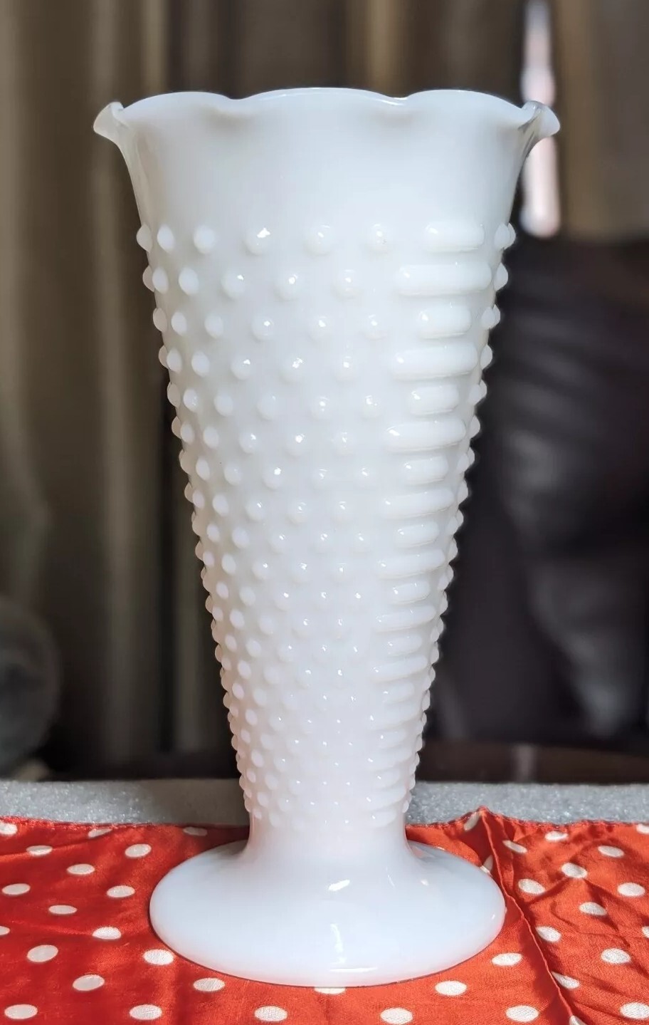 FireKing Dots and Dash 9.25 Inch Tall Milkglass Mid Century Vase eBay