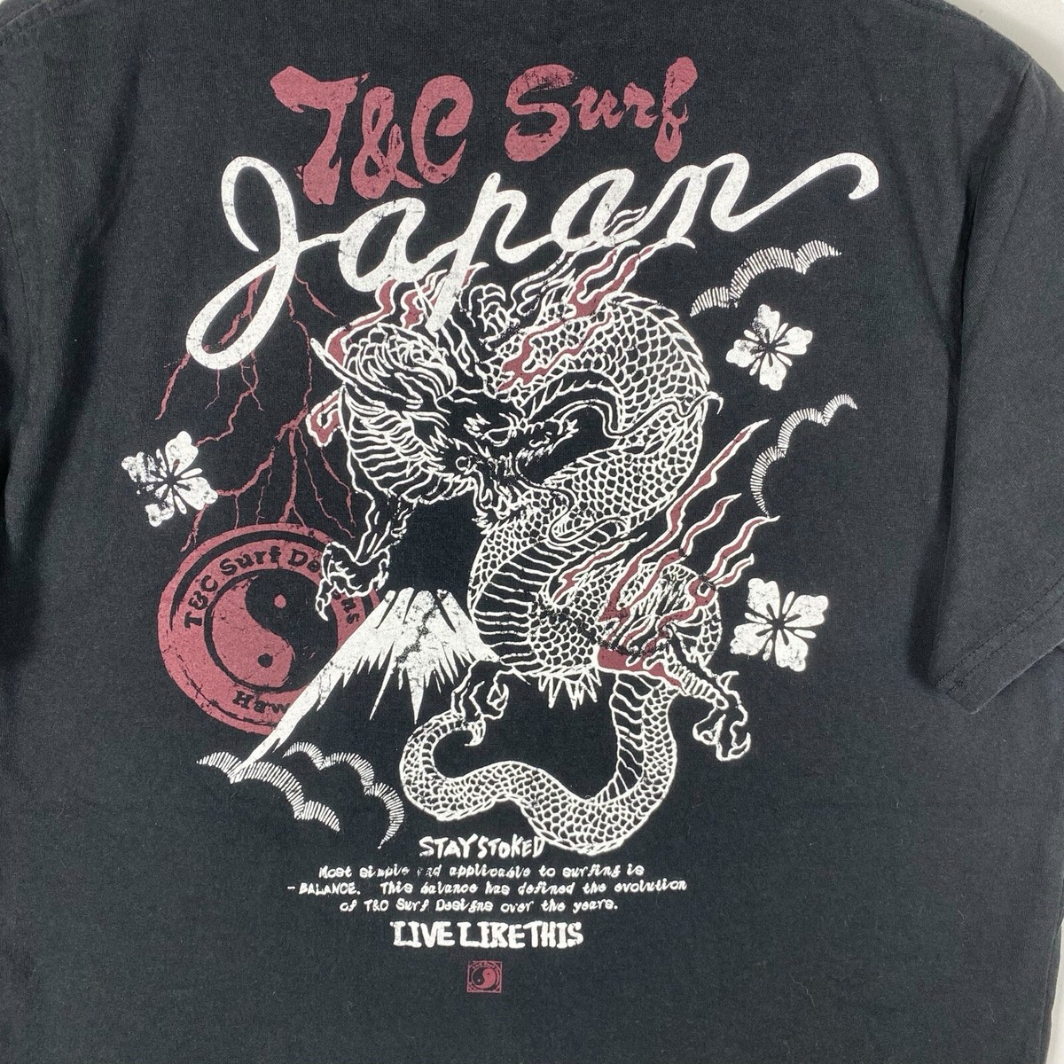 Vintage T&C SURF Japan Stay Stoked Dragon Graphic Tee Shirt Large