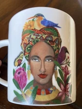 PPD Mug With Woman Birds Flowers Butterfly BEAUTIFUL Porcelain Bone China 16 oz