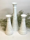 Set of Three Vintage White Milk Glass Bud Vases, ca 1960 | Anchor Hocking Glass