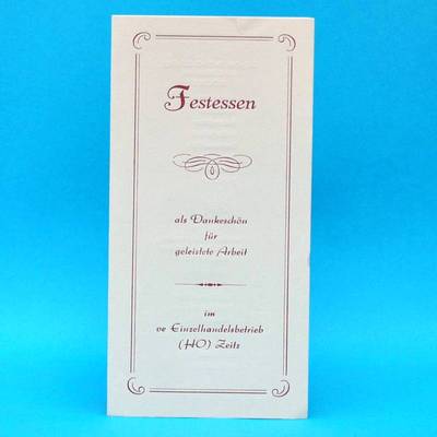 Festessen Zeitz Einzelhandelsbetrieb 1989 | Speisenkarte Menükarte B