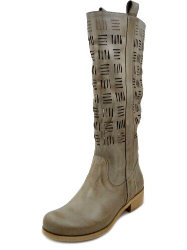 Bottes Femme Été 36 Doux Cuir Beige Talon Bas Made IN Italy - Picture 2 of 6