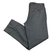 Gianni Versace Men’s 100% Wool Flat Front Dress Pants Gray/Blue Stripe • 38x34