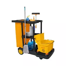 tonchean Commercial Janitorial Cart 3 Shelf Housekeeping Cleaning Cart, Large...