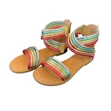Youth Girls Metallic Rainbow Ankle Strap Sandals Gold Zipper Size 1 Kidpik
