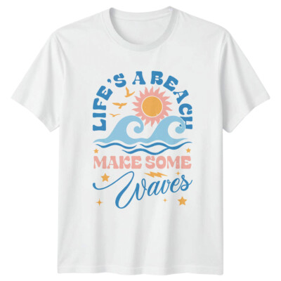 Life's A Beach Make Some Waves T-Shirt Boho Sommer Sonne Grafik Tee