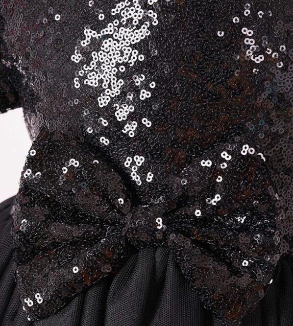 Formal Holiday Flower Girl Sequins Sparkle Tulle Girls Black Dress Size 3T 4T - Image 2 of 4