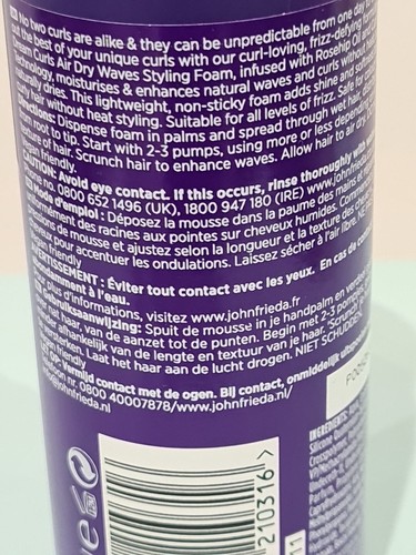 John Frieda FRIZZ EASE DREAM CURLS Air Dry Waves Styling Foam 150ML - Picture 3 of 5