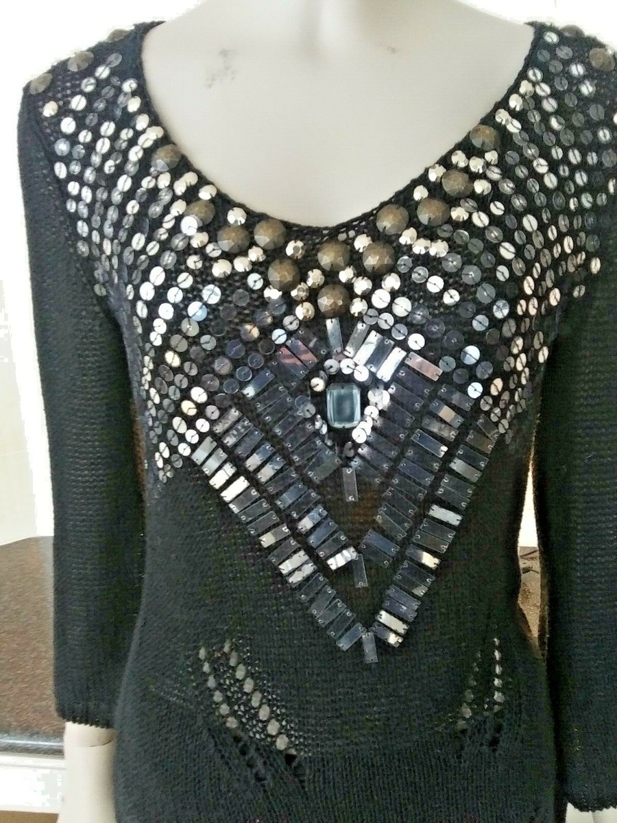 Top Femme Vertigo Paris - Taille M (EUR 2) - Noir Avec Devant Jeweled - Stretch - Occasion Très Bon état
