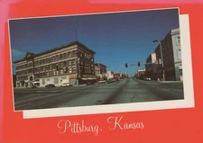 Downtown Pittsburg Southeastern Kansas Classic Cars Vintage Chrome Post Card