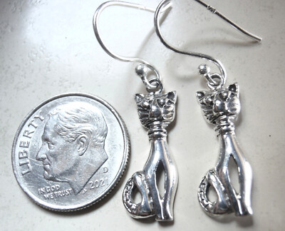 A Pleased Cat 925 Sterling Silber Ohrhänger Katze Kätzchen Kätzchen schnurr miau