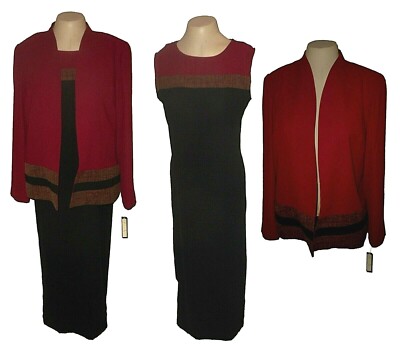 New 2-PC Suit: Dress & Blazer, Bahari, Color-Block Shift Midi 12