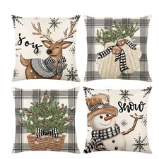 NEW SET OF 4 CHRISTMAS COTTON LINEN BLEND CHRISTMAS SEASONAL PILLOW COVERS 18"