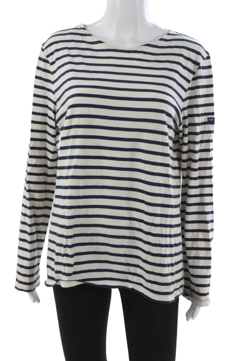 Saint James L'Atelier Womens Striped Cotton Boatneck Long Sleeve T-Shirt Size LFree Shipping in US $100+ Orders | $6.95 Orders Below