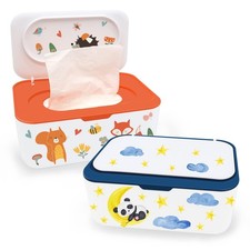 2Pcs Baby Wipes Dispenser, Diaper Wipe Holder with Lid, Refillable Wipes Case...