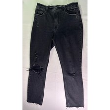 Abercrombie  Fitch The Skinny High Rise Jeans Black Distressed Raw Hem Size 6S