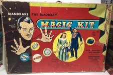 1949 Mandrake the Magician Magic Kit Empty Box W/Handle Great Graphics
