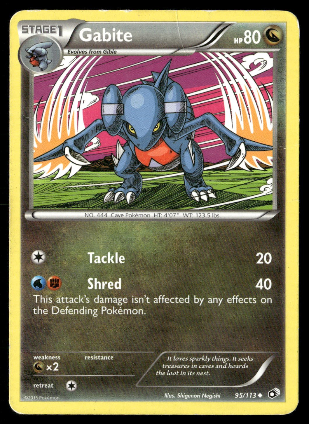 Gabite 95/113 Uncommon Legendary Treasures Pokemon Damaged