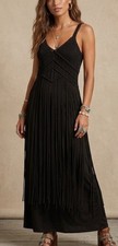 Denim & Supply Ralph Lauren Women Crochet Fringe Overlay Maxi Dress L Black Boho