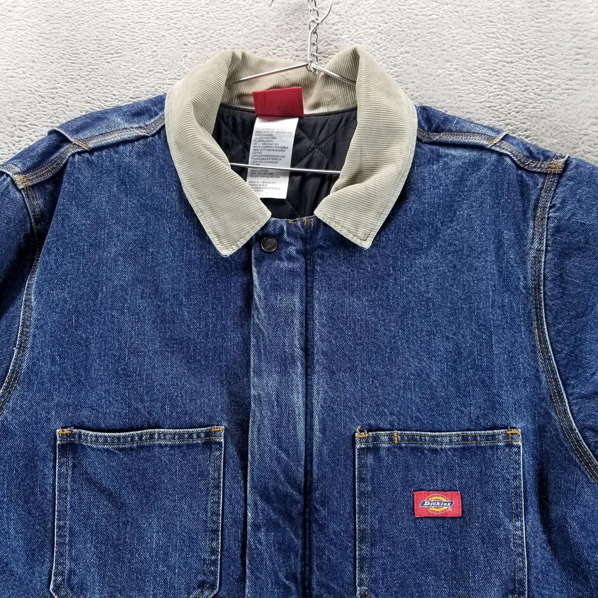 Dickies Jacket Mens XL Blue Denim Quilted Corduroy Collar Snap