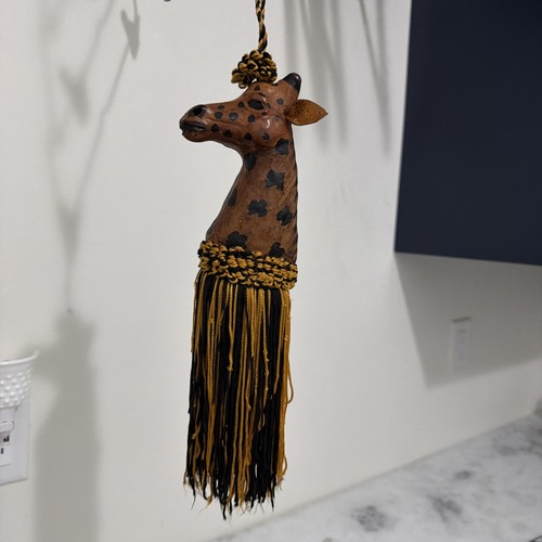Vintage Leather Giraffe Head Rope Curtain Tassel